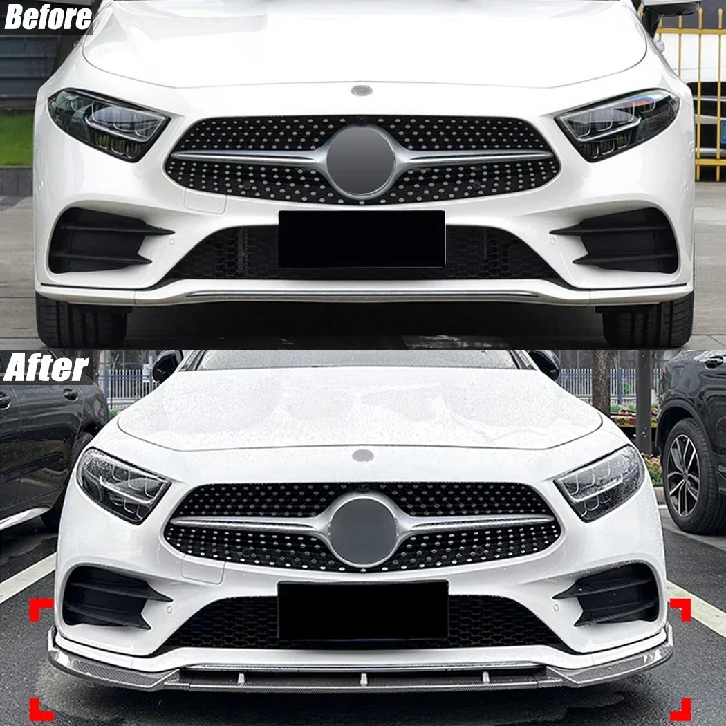 Front Bumper Lip Spoiler Diffuser Exterior Trim Accessories Gloss Black ABS For Mercedes CLS Class C257 Pre-facelift 2018-2021