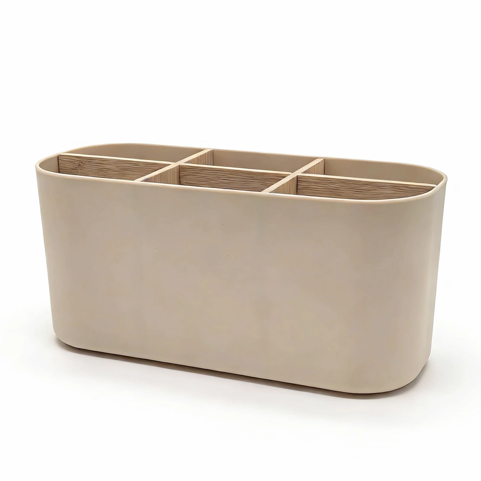 6-Compartment Bamboo Partition Storage Box, with Pen Holder, Bathroom Makeup Storage Box, Living Room Miscellaneous Storage Box, Bedroom Earrings, Hair Rings, and Jewelry Storage Box
