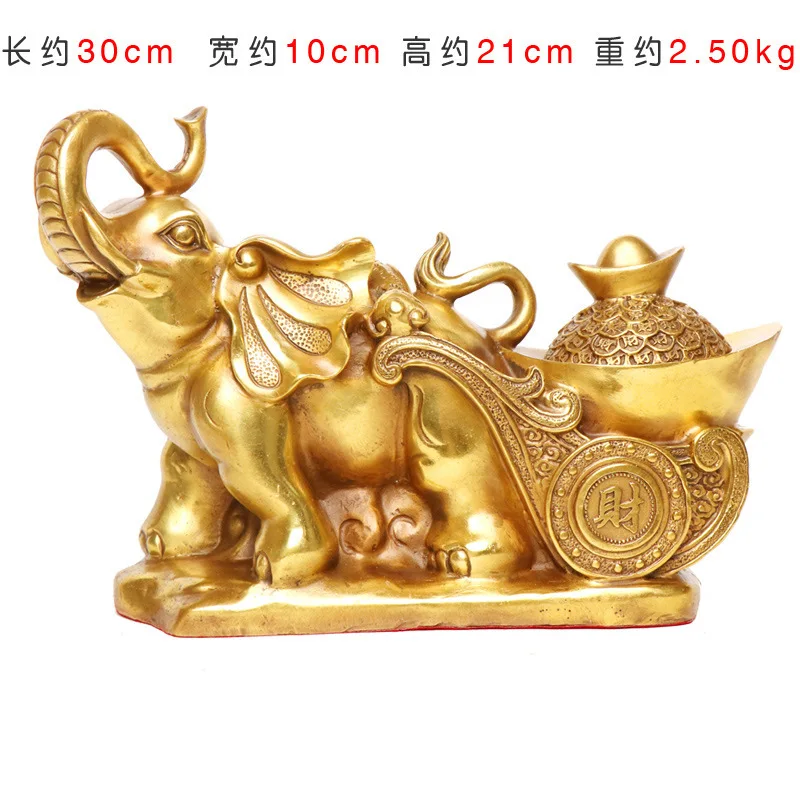 Bronze Pulling Ornament - Cart With Openable Ingot - Elephant Brings Wealth