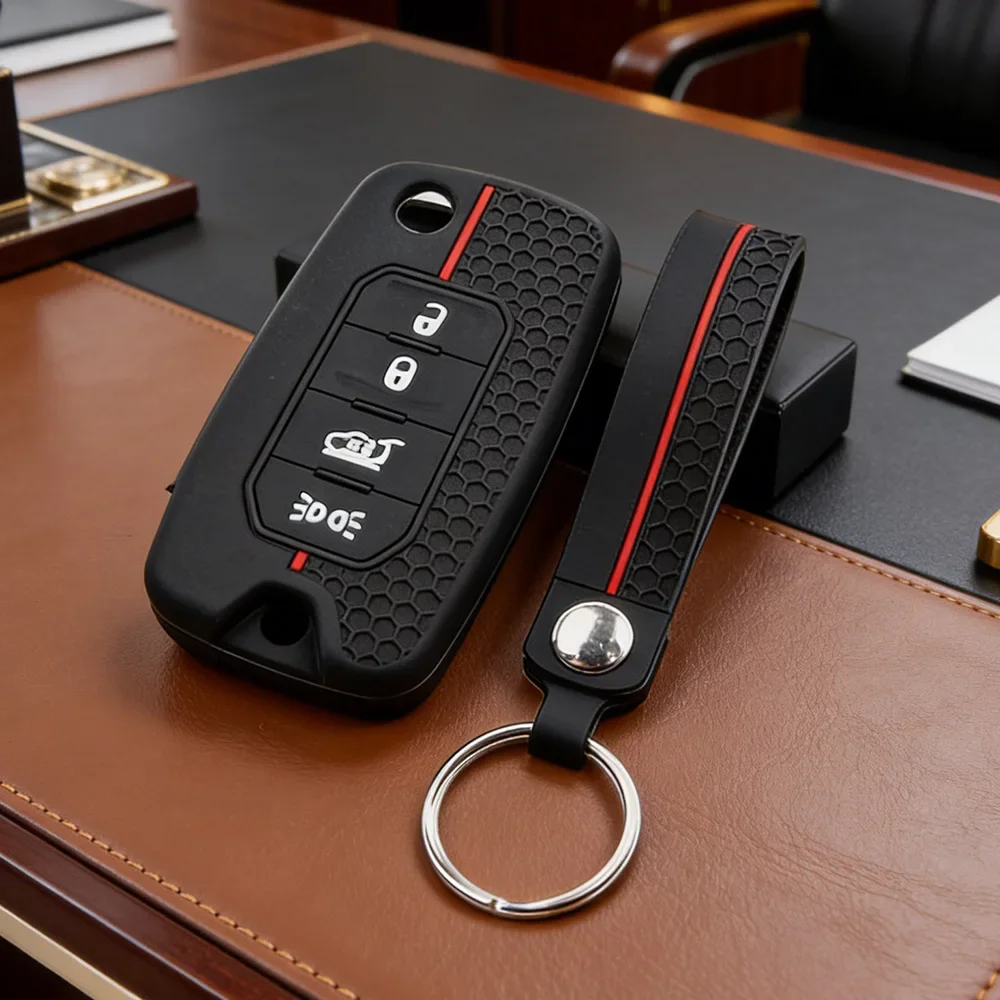 Textured Silicone Key Fob Case With Keychain for Jeep Compass S Renegade Grand Commander Dodge Journey Challenger Jcuv Charger