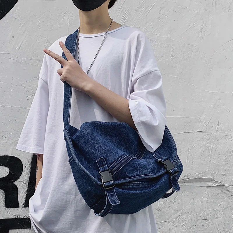 Kobiety 2023 projektant luksusowe duże Denim rocznika z paskiem na ramię torba na ramię damskie Crossbody dla kobiety Y2K Goth Techwear Harajuku