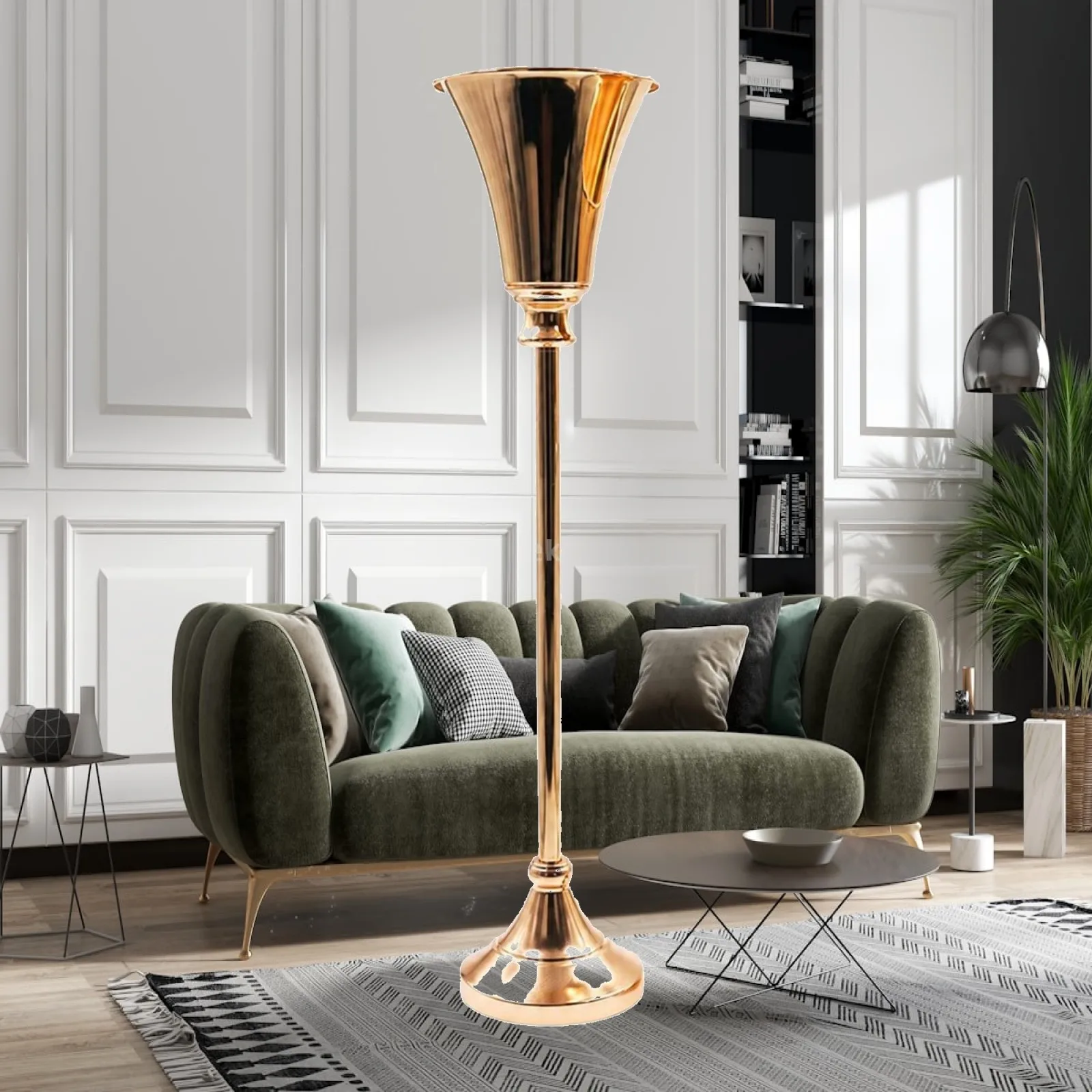 Trumpet Vase Gold Pedestal Vase Flower Stand Tabletop Centerpiece Riser Freestanding for Event Decorators, Banquet Tables