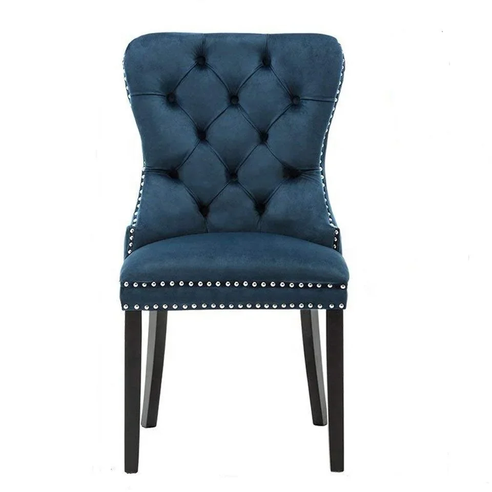 Dinning Chair Modern Gray Blue White Velvet Tufted Back Fabric Velvet Restaurant Dining Room Chair With Nail Lion Ring Knocker