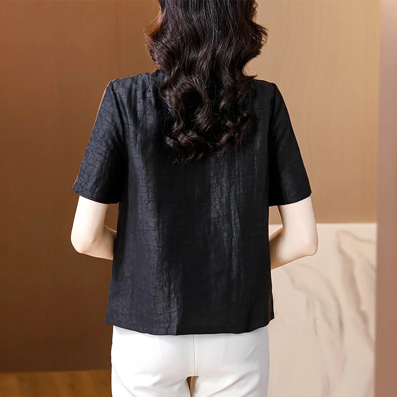 Été nouveau lâche femmes T-irt ort Sve soie Lyocell tissu ventre couvrant maman irt confortable respirant rond Ne haut