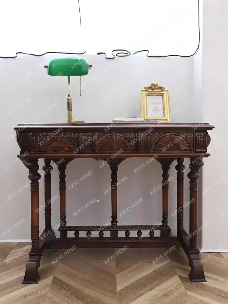L solid wood retro old carving a draw writing table B & B nostalgic entrance