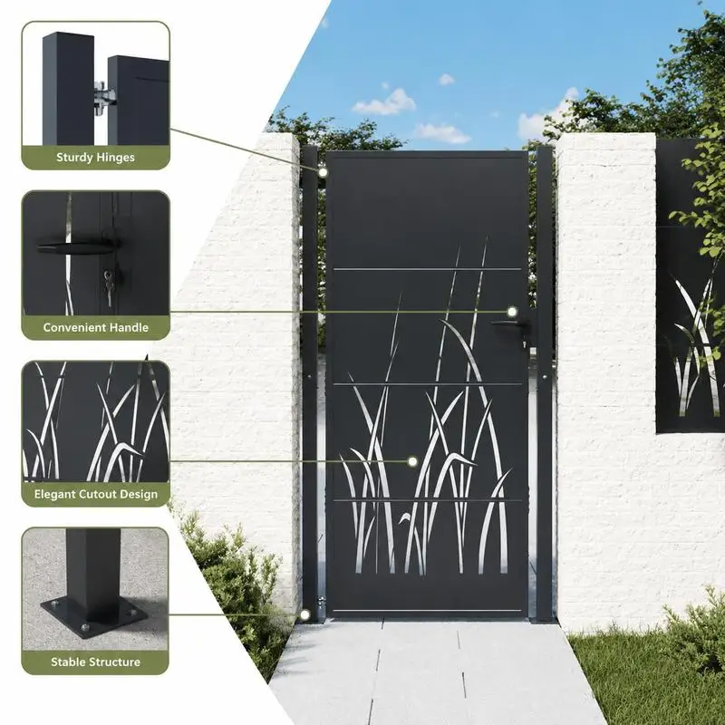 Immagine 5: Cancello da Giardino in Acciaio con Design a Taglio Laser, Sistema Bloccabile con Pali e Accessori di Montaggio, Antracite, 100x175 cm