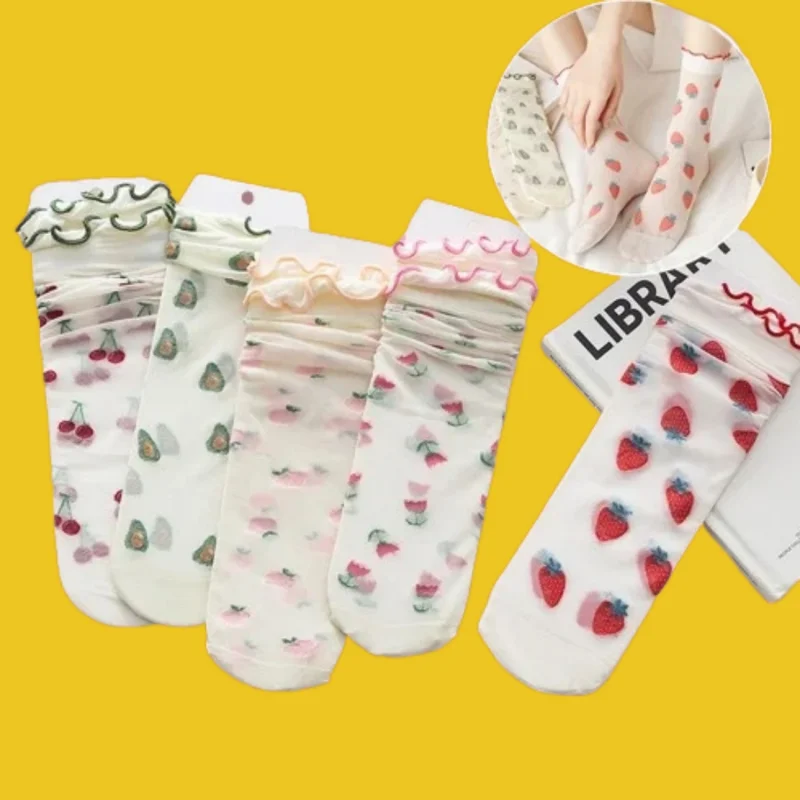 Calcetines finos de algodón con estampado de frutas para mujer, calcetín Invisible con punta dividida, transpirable, 5/10 pares