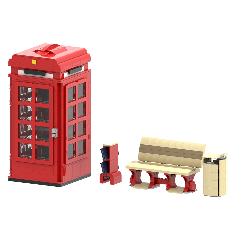 BuildMoc Classic Phone Booth London Red Telephone Box Building Blocks Set Compatible 10258 Bus Call Booth Bricks Toys Kids Gift