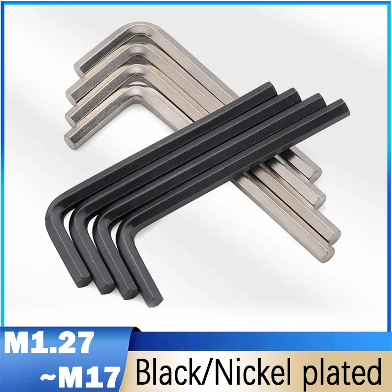 Black/Nickel plated Allen Wrench L Shaped Hex Hexagon Key Allen Wrench 0.7/0.9/1.27/1.5/2/2.5/3/4/5/6/8/10/12/14/17mm