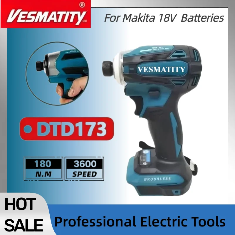 DTD173 Cordless  Impact Driver 180Nm Electric Drill Screwdriver with LED Light Multi-function Household Tool For 18V-20VBattery