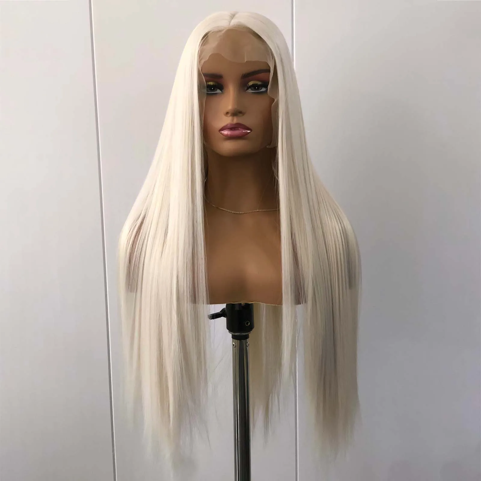 Platinum Blonde Wig Long Straight Synthetic Lace Front Wig Light White Blond Colored Hair 13X4 Lace Frontal Wigs for Women Party