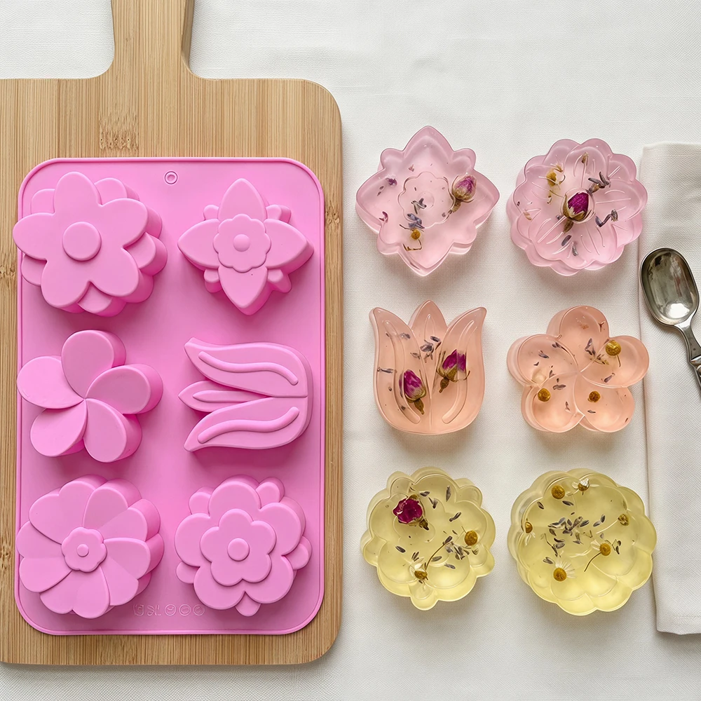 1PC 6 Holes Tulip Flowers Shaped Silicone Soap Mold Candle Making DIY Crafts Supplies，Handmade Soap Mold