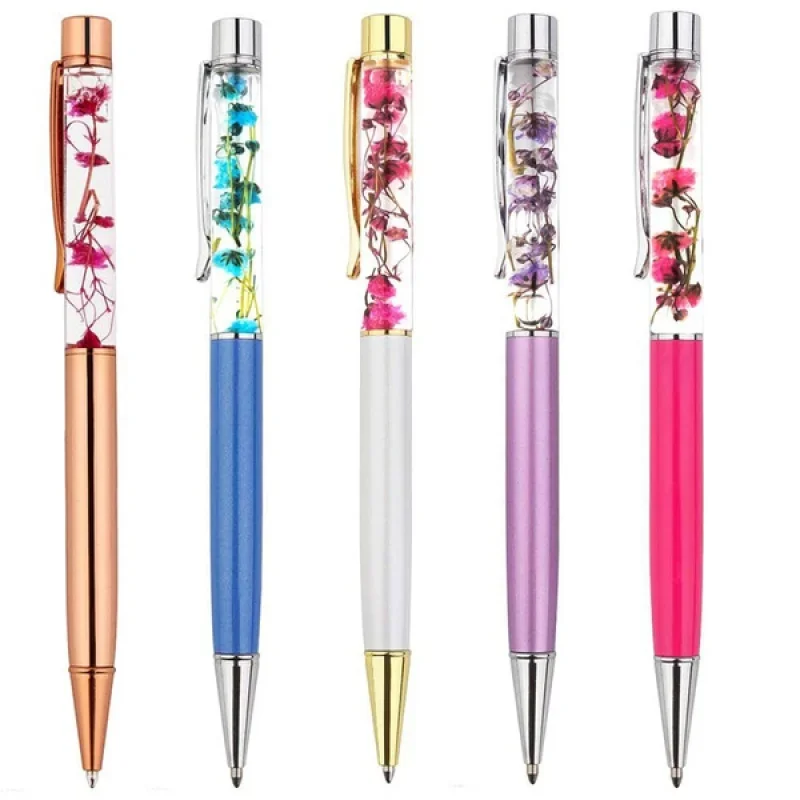 12colors Creative Flower Flow Oil Crystal Ballpoint Pen Metal Liquid Students Writing Ball Pen Office & School Supplies