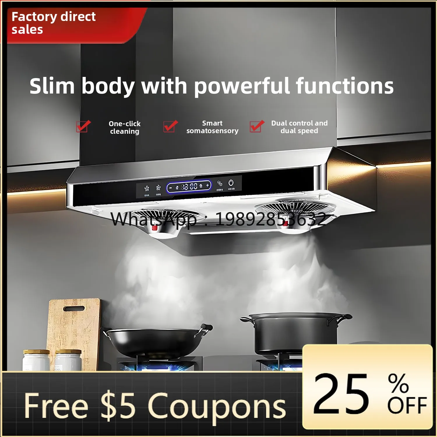 

ZC Range Hood Household Ultra-Thin Stainless Steel Top Suction Large Suction 710 Dual Motor Range Hood