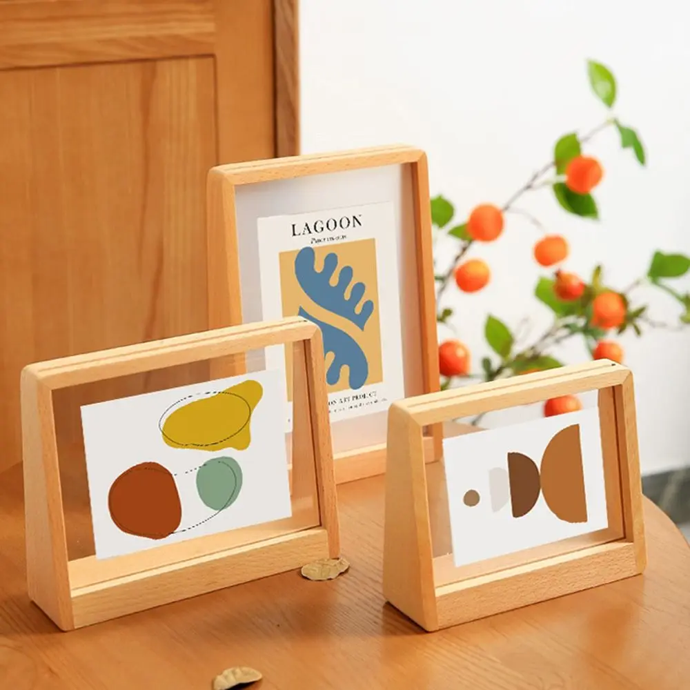 Walnut/Beech Creative Photo Frame Acrylic U Shape Transparent Frame Desktop Wood Wedding Pictures Frame Office Decor