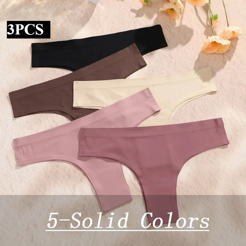

Комплект из 3 женских бразильских трусиков, невидимое нижнее белье, ультратонкие бесшовные стринги из ледяного шелка, бикини с низкой посадкой, мягкая стрейч
