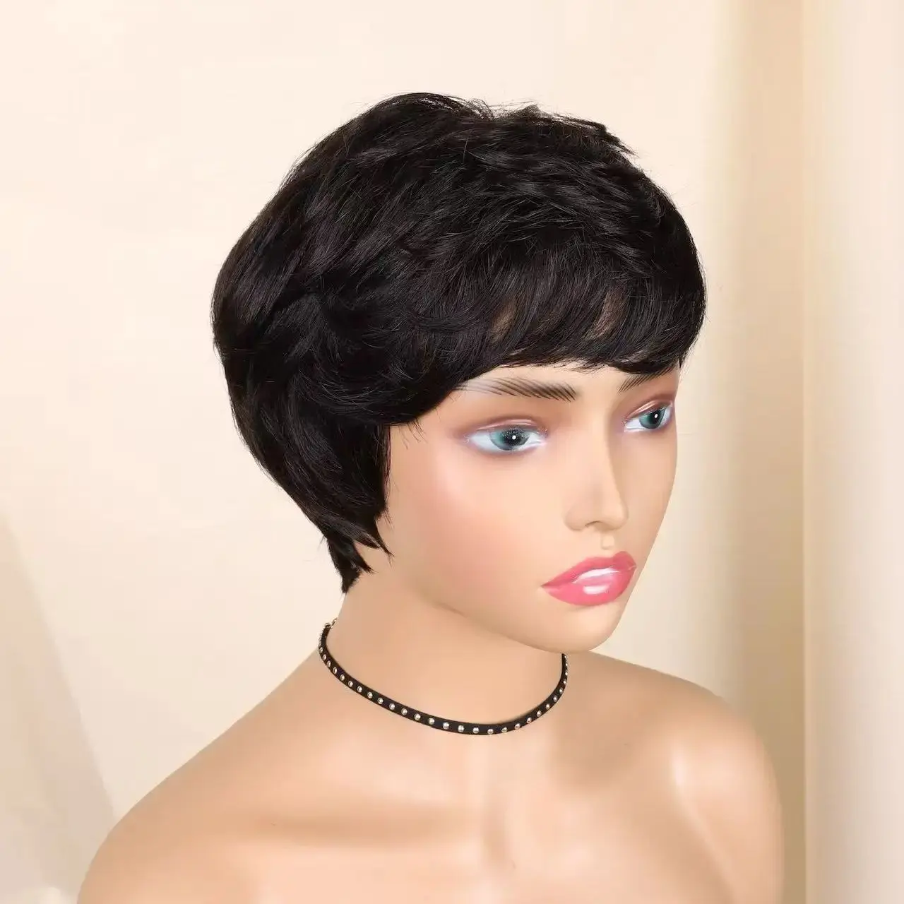 짧은 픽시컷 인모 가발 짧은 픽시컷 가발 기계 제작 헤어 가발