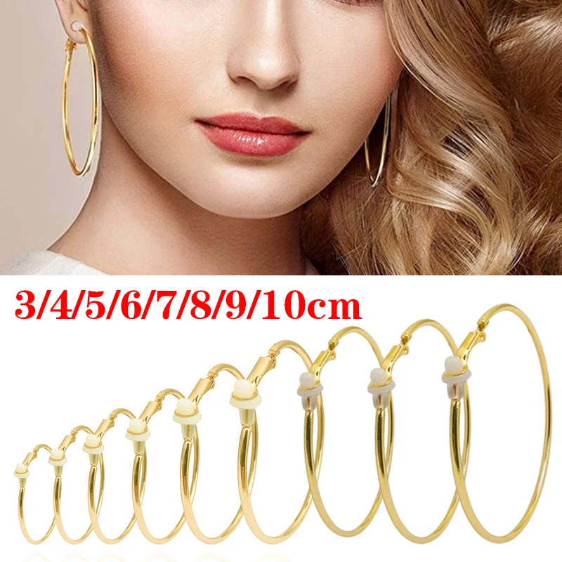 

3cm/4cm/5cm/6cm/7cm/8cm/9cm/10cm Ear Clips Without Piercing Punk Goth Women Non-Pierced Hoop Earring Ear Clip Circle Earrings