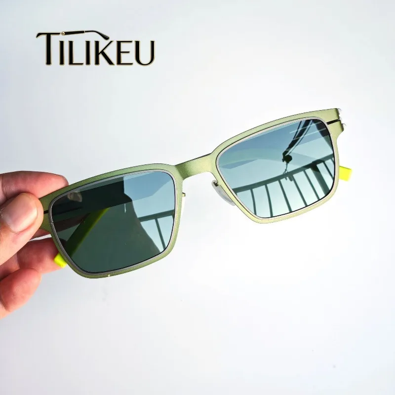 Vintage Polarized Sunglasses For Men Large Frames Ultra Light Steel Square Screwless Sunglasses Outdoor Driving Fishing UV400