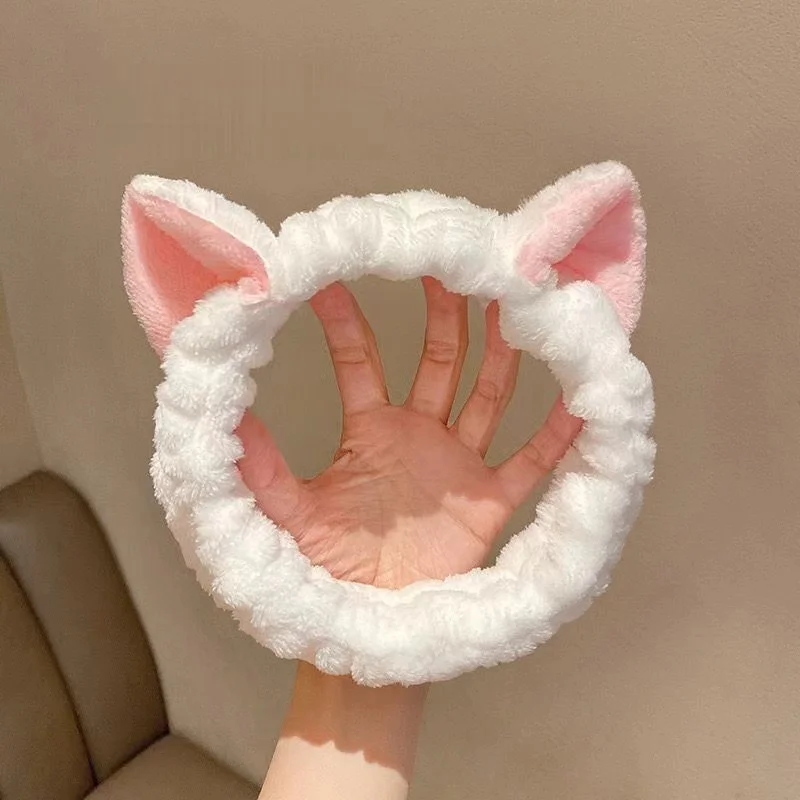 Cute coral velvet cat ears elastic soft hair band Female Male Accessories Face skin care makeup Wear absorbent sweat comfortable