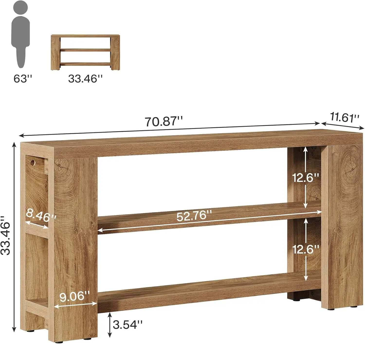 70.9-Inch Extra Long Console Table, Narrow 3-Tier Farmhouse Entry Table for Living Room