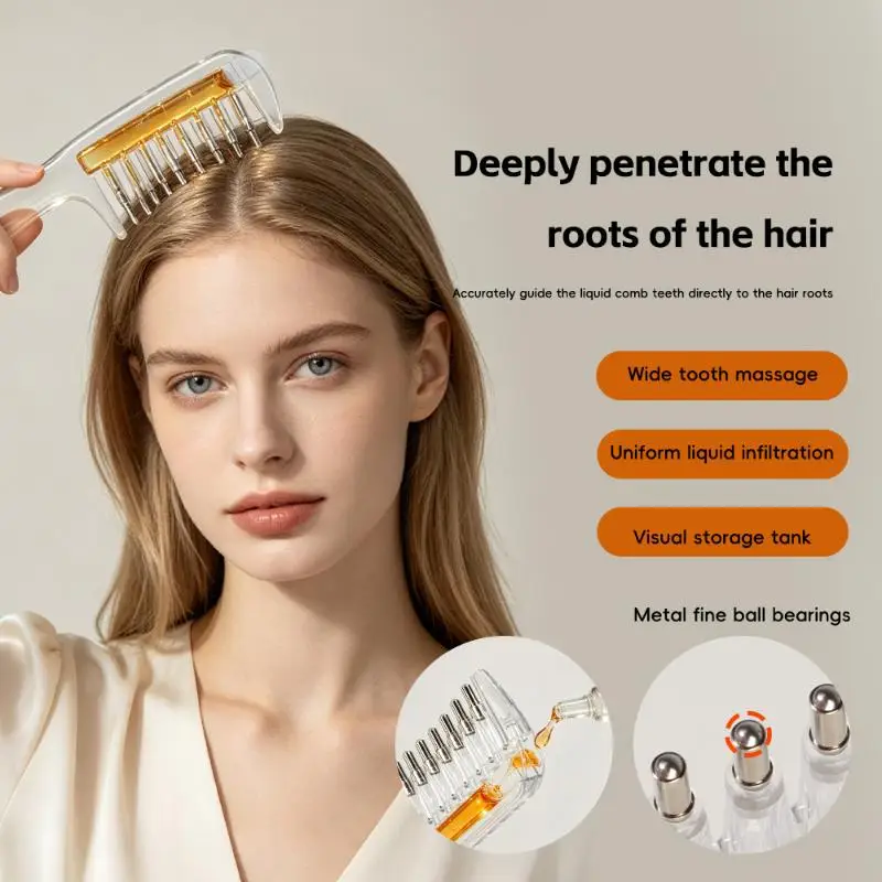 Transparent Scalp Essential Oil Applicator Massage Comb Unisex Built-In Liquid for Home Relaxing Hair Treatment