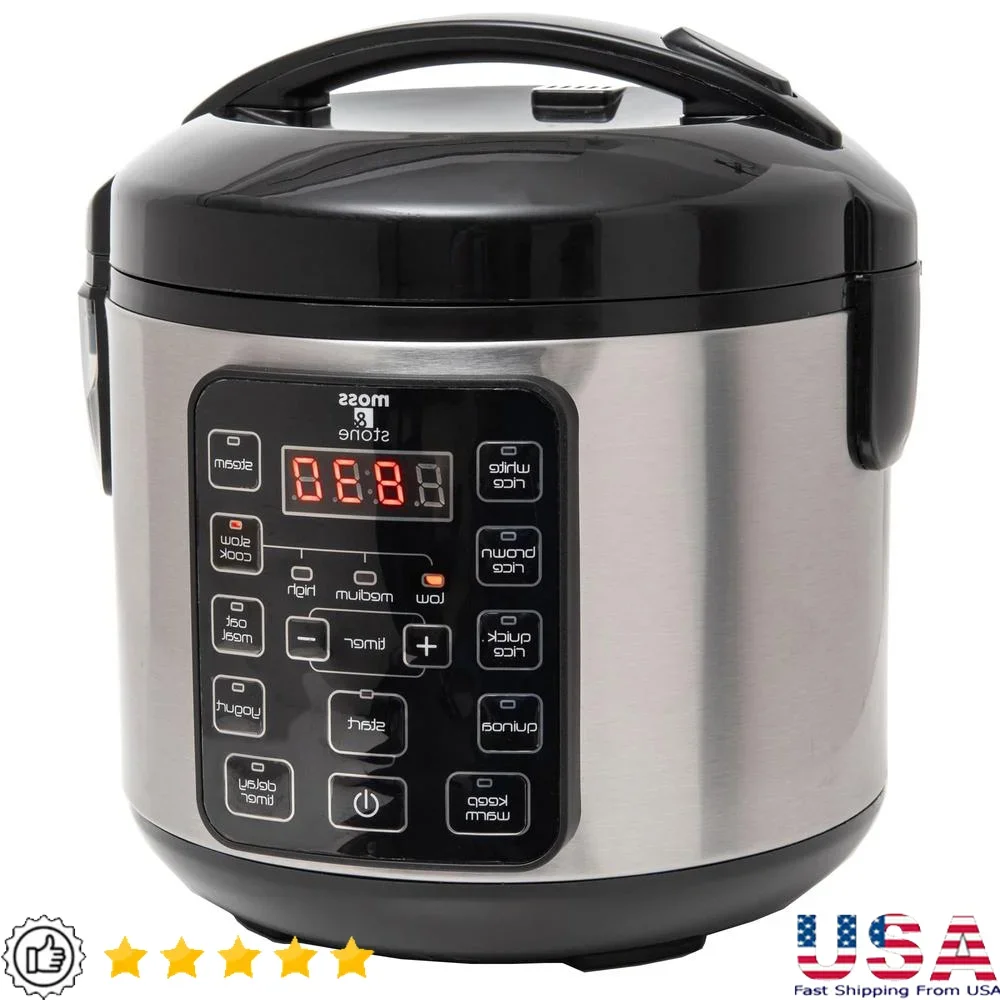 

Small Digital Electric Rice Cooker 4-8 Cups Multi-Function Steamer Slow Cooker 10 Preset Settings Non-Stick Easy Clean