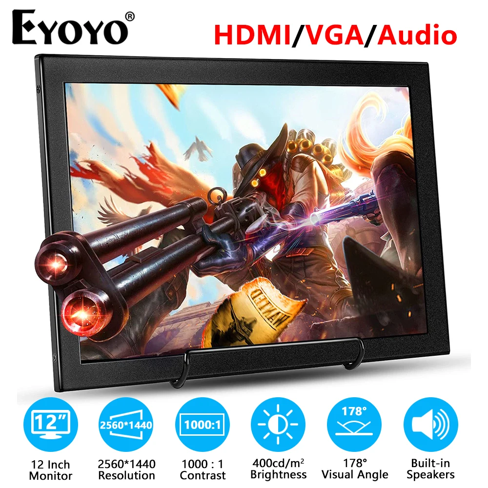 Eyoyo 2K Portable VGA Display 12 Inch 2160x1440 Thin Lightweight IPS HDMI Gaming Monitor for Laptop PC,Support PS4 Xbox Switch