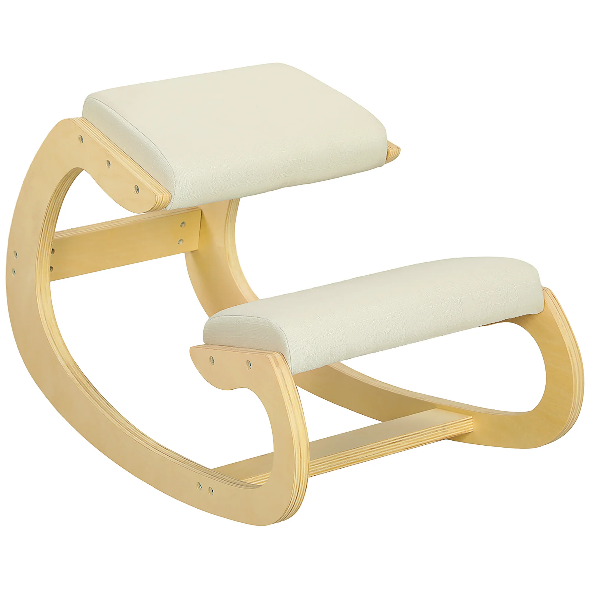 HOMCOM Silla Ergonómica de Rodillas Silla de Rodillas de Madera Taburete Ergonómico Cojín Acolchado 55x85x55 cm Crema
