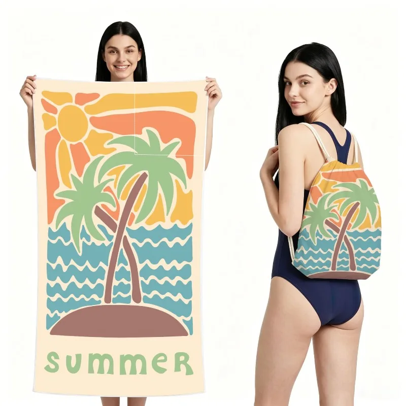 

Quick-dry Double-sided Fleece Foldable Beach Towel Printed Bath Towel Integrated Beach Towel Integrated Package Can StoreStorage
