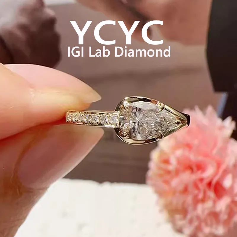 Luxury Lab Grown Diamond Ring Solid14K Yellow  Gold Pear Cut Diamond CVD HPHT DEF VS-VVS Wedding&engagement Ring