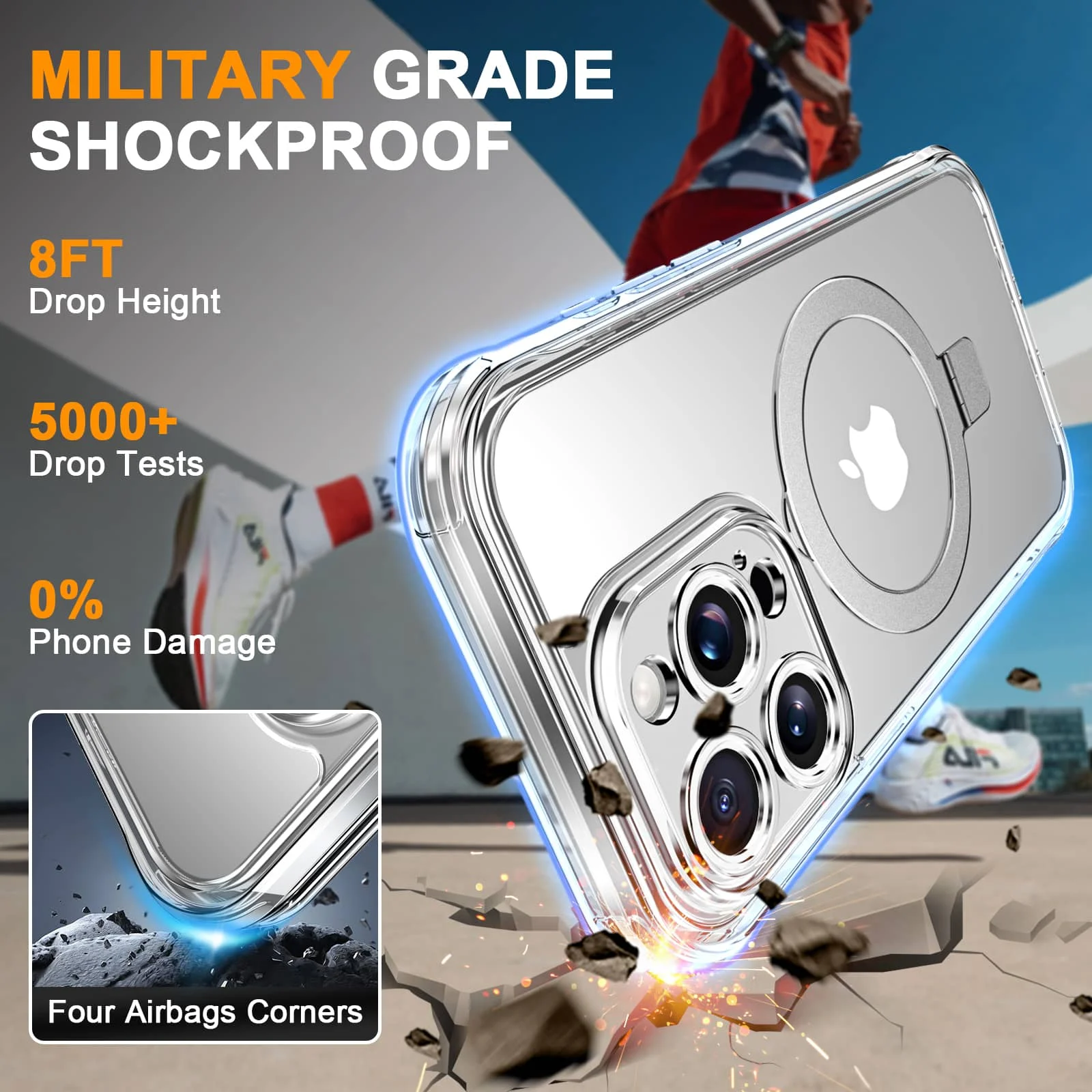 Case for iPhone 16/15/14/13 Pro Max 16 15 14 Plus, Built-in PET Screen Protector with Ring Holder Kickstand, Full Body Cover