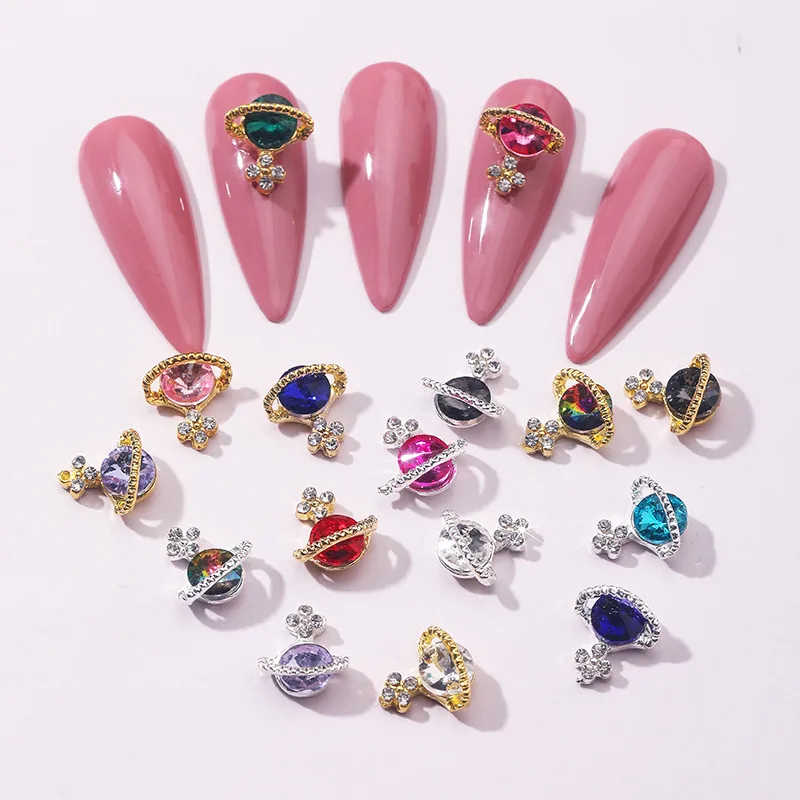 10pcs Luxury Saturn Cross Nail Art Jewelry Parts Gemstone Crystal Rhinestone Nail Art Decoration Accessories