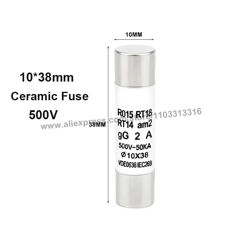 10szt 10x38mm Bezpiecznik ceramiczny 10*38mm 500V 500MA 0.5A 1A 2A 3A 4A 5A 6A 8A 10A 16A 20A 25A 32A 40A RO15 Bezpiecznik ceramiczny