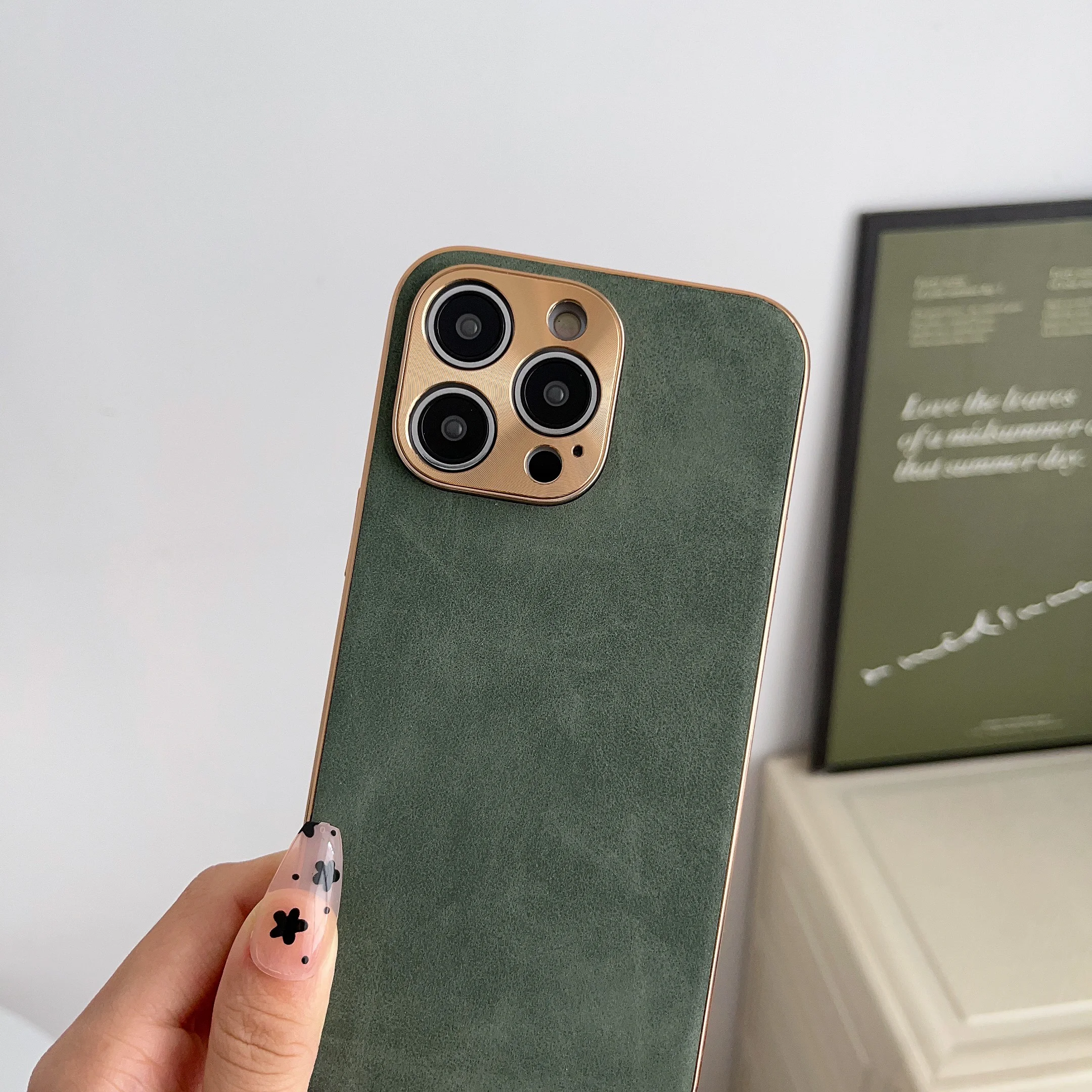 Leather Phone Case For Iphone 13 11 12 14 15 16 17 ProMax Plus Electroplated Frame Lambskin Phone Shell For IPHON 15 16 17Promax