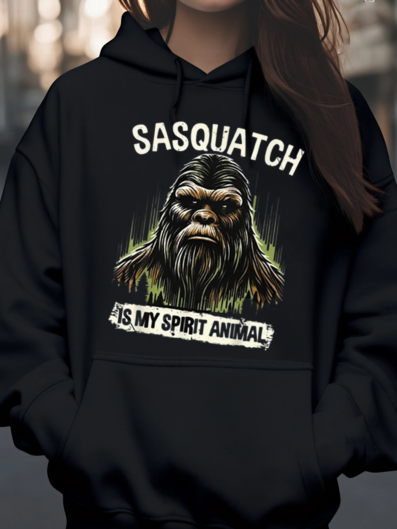 Moletom com capuz com estampa animal Sasquatch Is My Spirit para uso casual e aventuras ao ar livre estilo unissex
