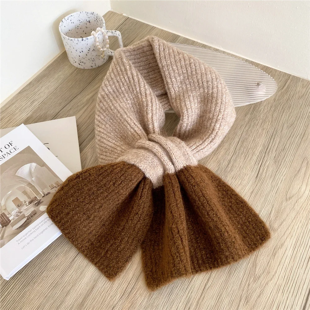 Women\'s Two-color Cross Scarf Muffler Long Autumn Winter Knitted Warm Shawl Decoration Student Fashion Couple Neckerchief Muffle