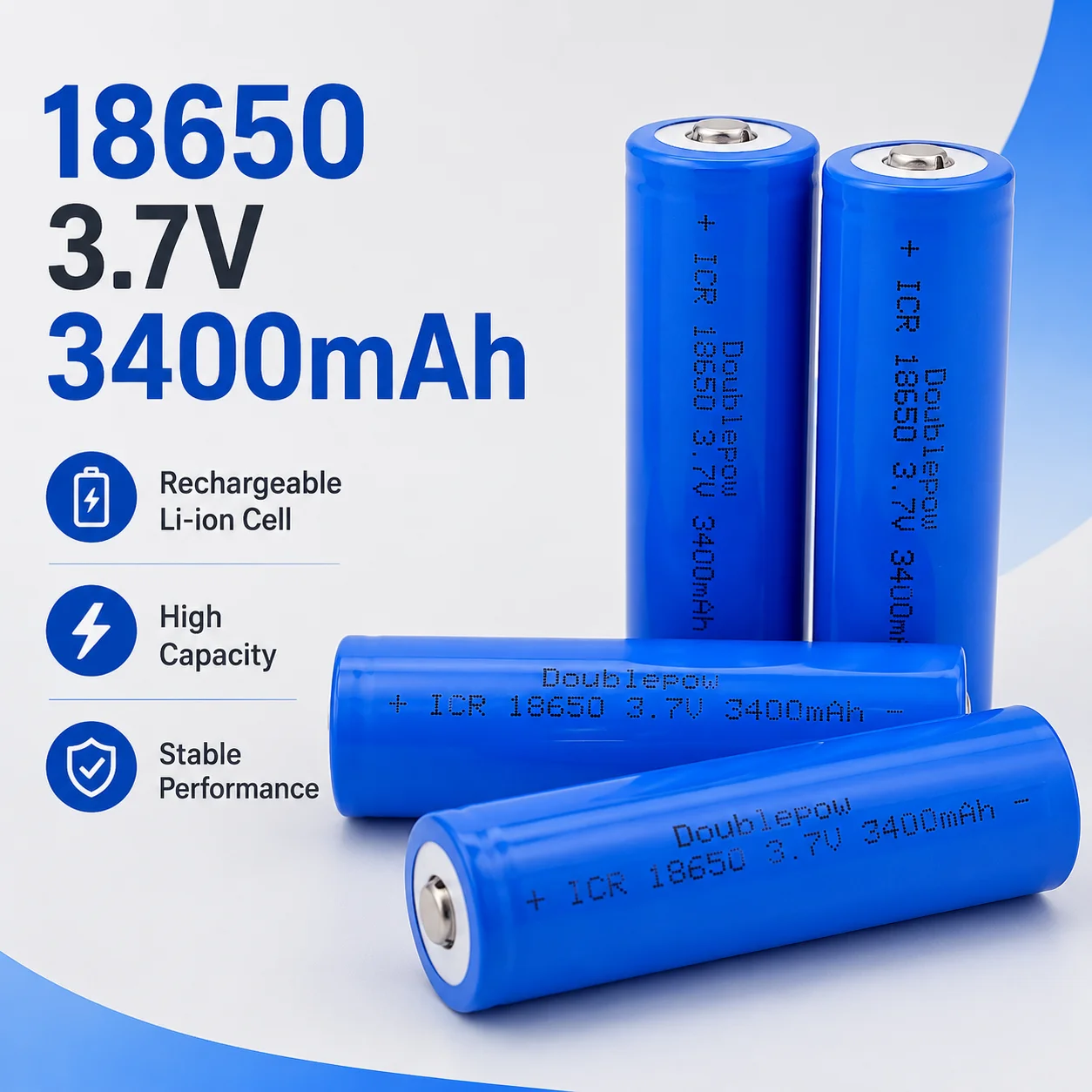 Doublepow Original 18650 Lithium Battery 3.7V 3400mAh Rechargeable Li-ion Cell for Flashlight Power Bank Electronic Devices