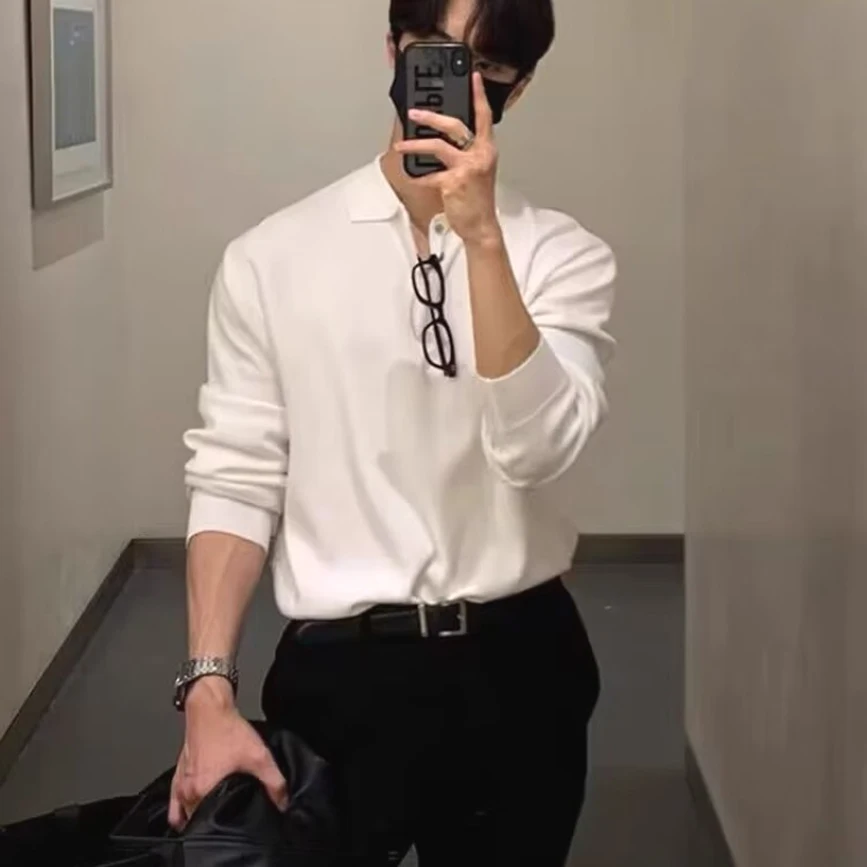 

Мужской вязаный свитер из чистой шерсти с длинным рукавом, однотонный, повседневный, молодежный, для ношения под одеждой, базовый слой, свободный крой