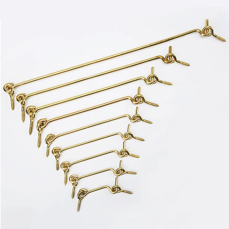 Plus Length 8PCS Solid Brass Antique Cabin Hook and Eye Latch Lock Window Shed Gate Door Catch Hook Windproof Hooks + Screws