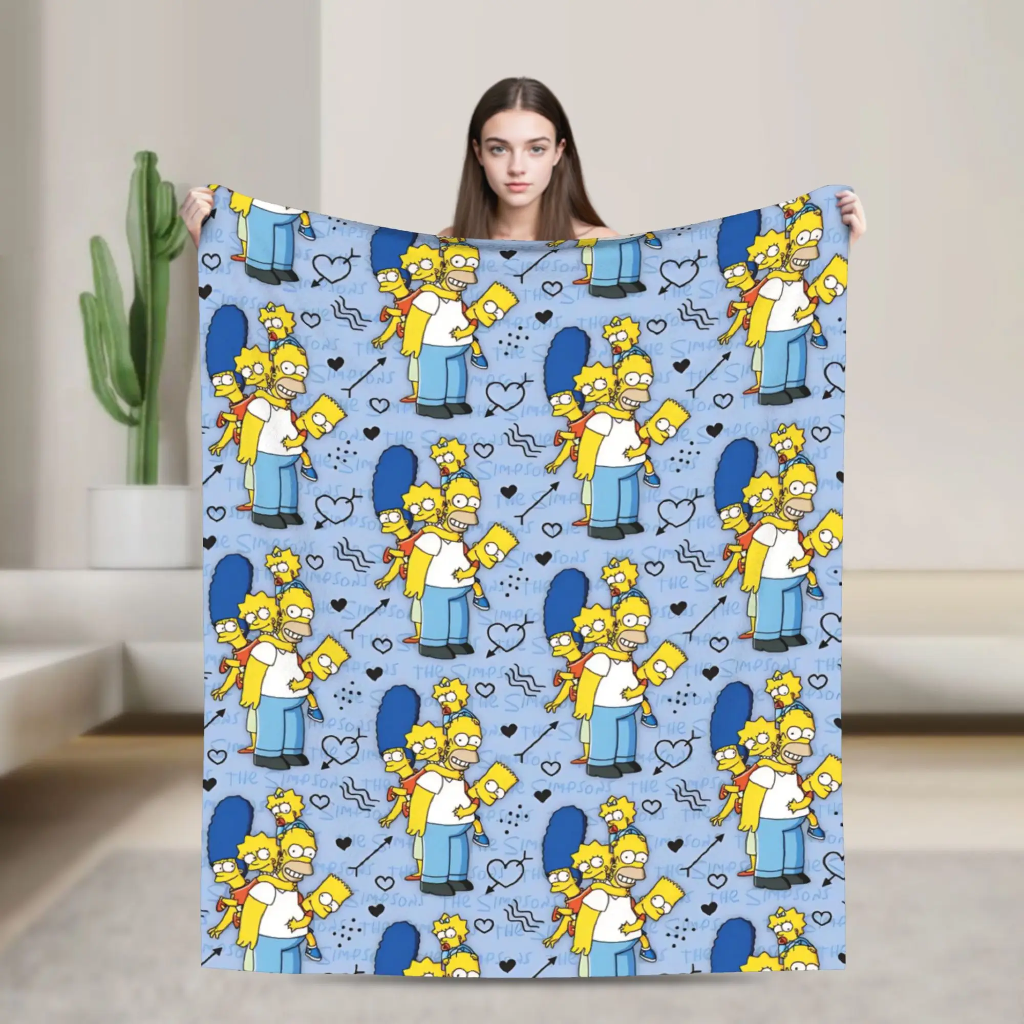 The S-Simpsons Pattern Blankets Flannel Vintage Warm Throw Blankets for Bed Sofa Textile Decor,
