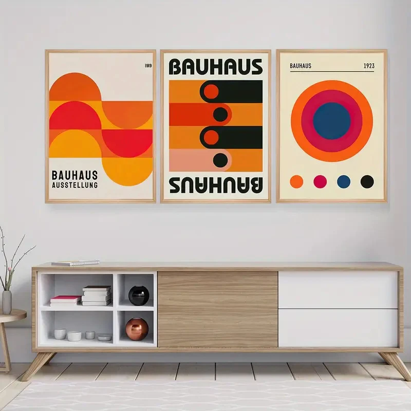 3pcs/set Bauhaus Abstract Illustration Posters Mid Century Modern Abstract Geometric Canvas Wall Art Living Room Bedroom Decor