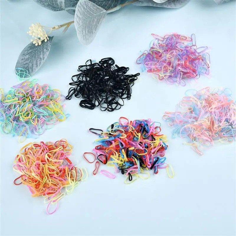 1000Pcs/ Colorful Disposable Hair Bands DIY Bracelets Scrunchie Girls Elastic Rubber Band Ponytail Holder Hair DIY Accessories