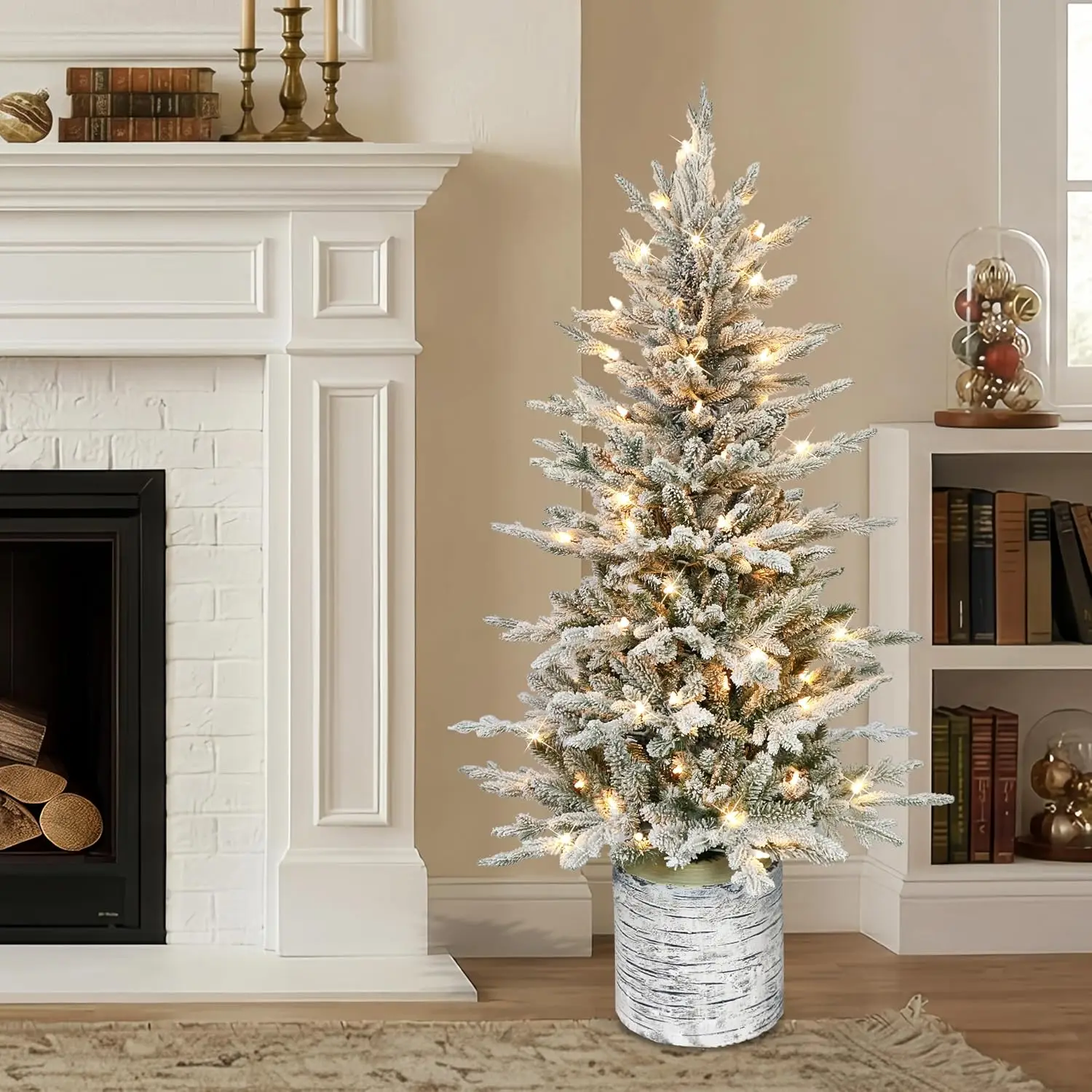 4.5ft Pre-Lit Potted Flocked Arctic Fir Christmas Tree