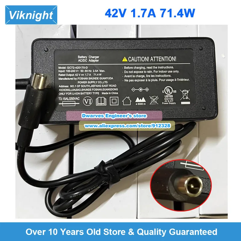 GC72-420170-D AC Adapter 42V 1.7A 71.4W for GVE for Ninebot F2 F25 F30 1S Pro Power Supply