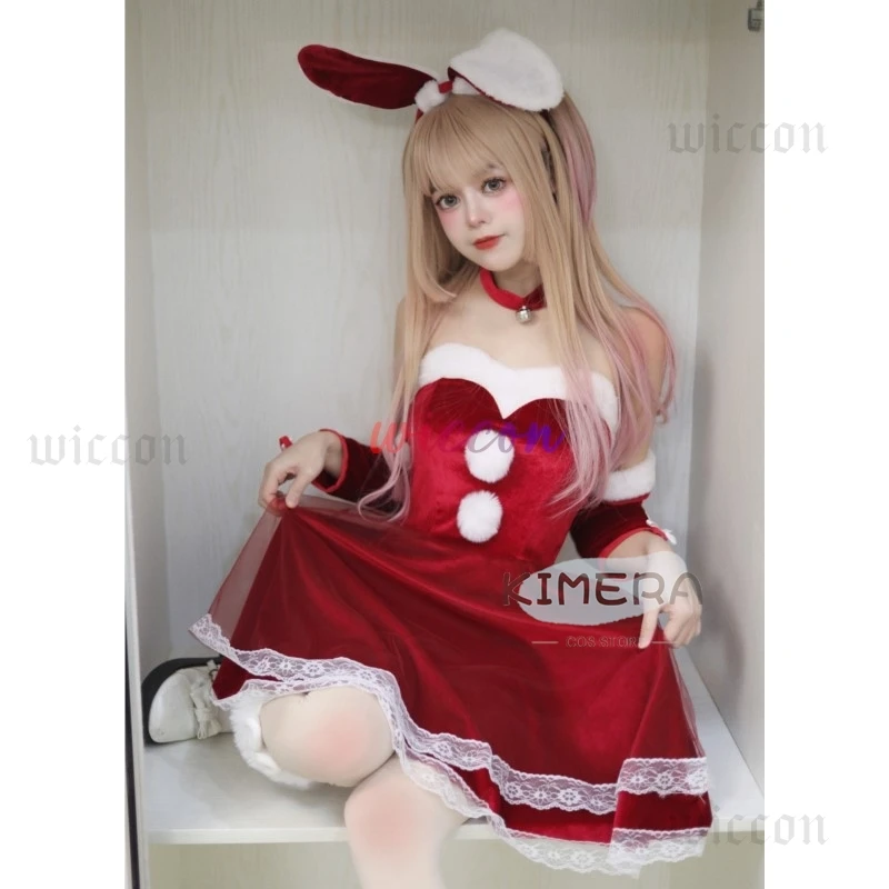 Dolce Lolita Bunny Girl Halloween Natale Costume Cosplay Anime giapponese Cameriera rosa Lingerie Morbido velluto Coniglio Gioco di ruolo Vestito