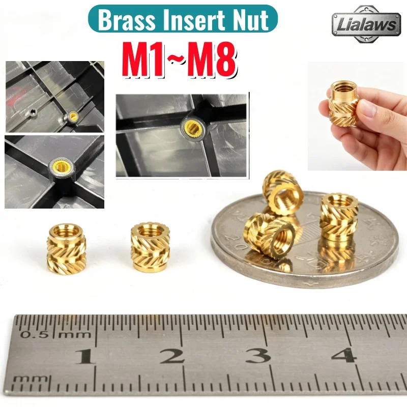 Knurled Brass Heat Insert Nut Copper Embedment Embed Parts Nuts Hot Melt Heat Injection Molding 3D Print M1 M1.4 M1.6 M1.7 M2~M8