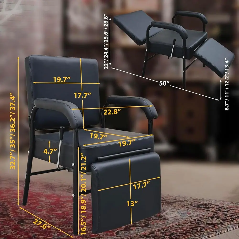 Adjustable Height Reclining Shampoo Chair in Black for Salons, Barbershops, and Tattoo Studios