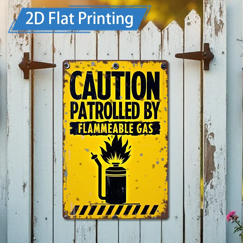 [2D FLAT] علامة معدنية مكونة من قطعة واحدة، علامة تحذير ريفية مقاس 8 × 12 بوصة تم دورها بواسطة فن معدني يعمل بالغاز القابل للاشتعال