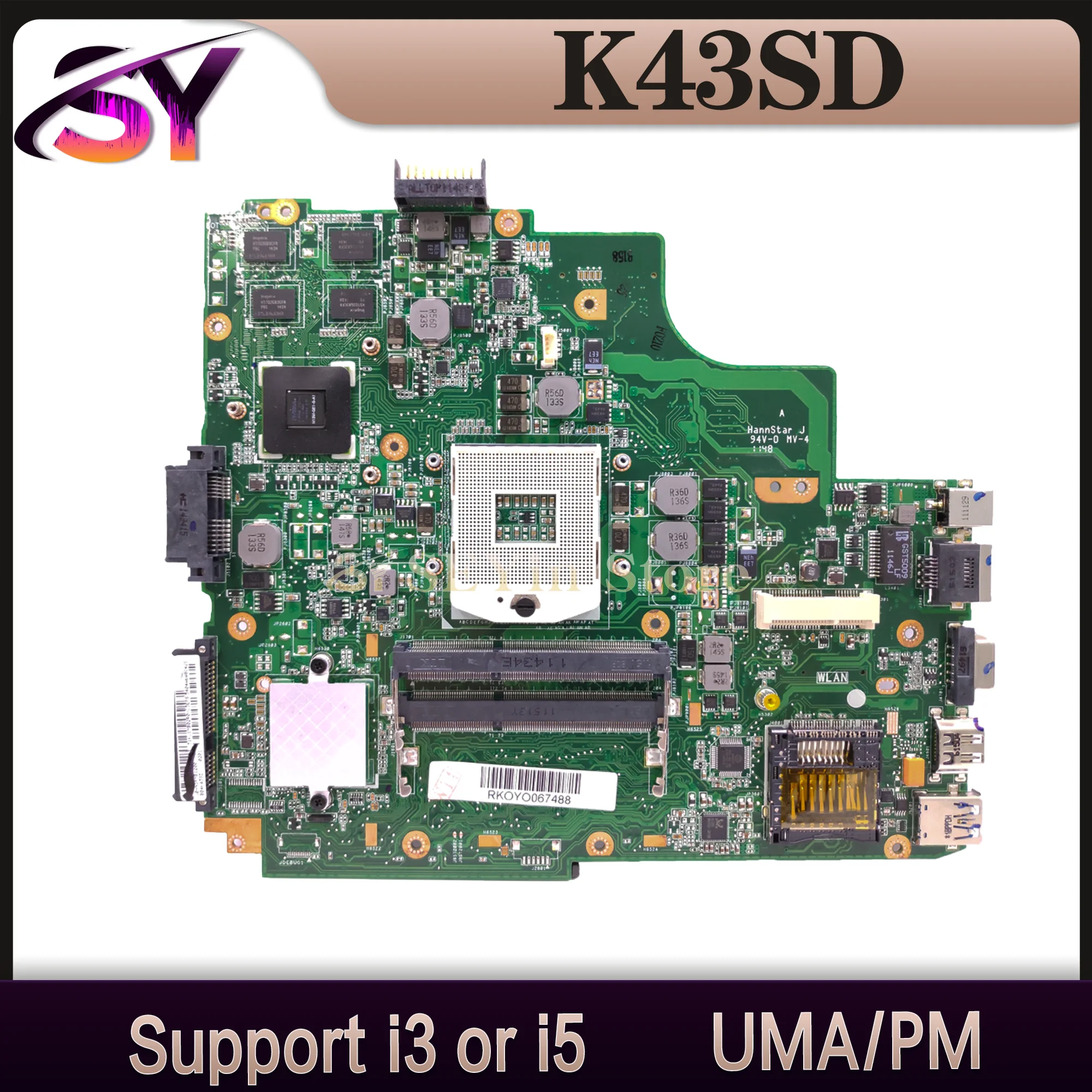 A43S Laptop Motherboard For ASUS A84S K43SD A83S K43E Notebook Mainboard With I3 Or Support I3 I5 GT610M/2G